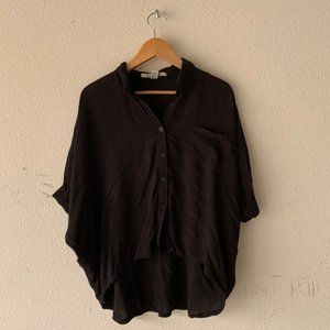 Loose Short Sleeve Collar Button Up Top